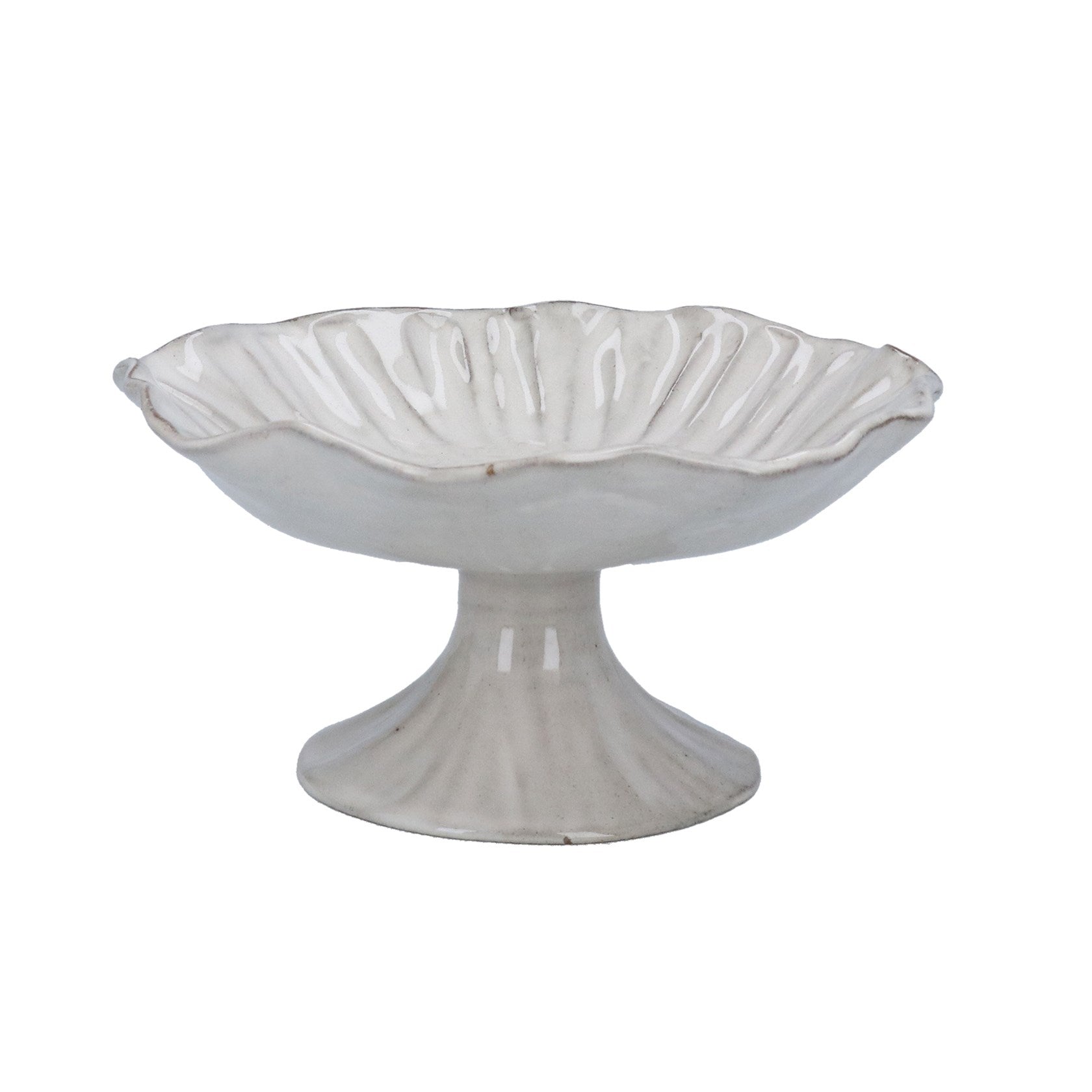Taupe stoneware pinched pedestal bowl (Small)
