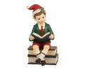 Elf with stack of books ornament