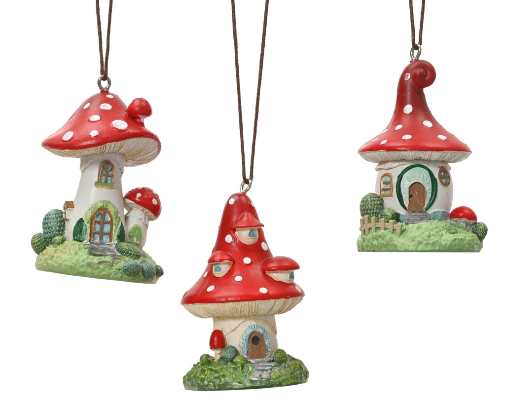 Mushroom house hanging ornament