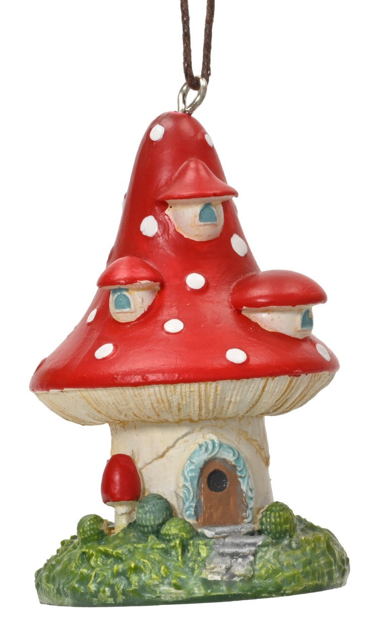 Mushroom house hanging ornament