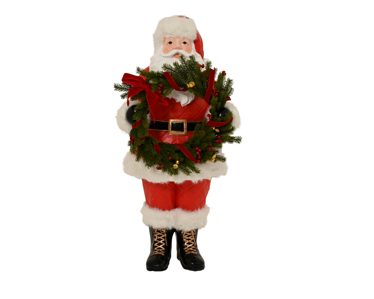 Tall Santa display ornament with wreath