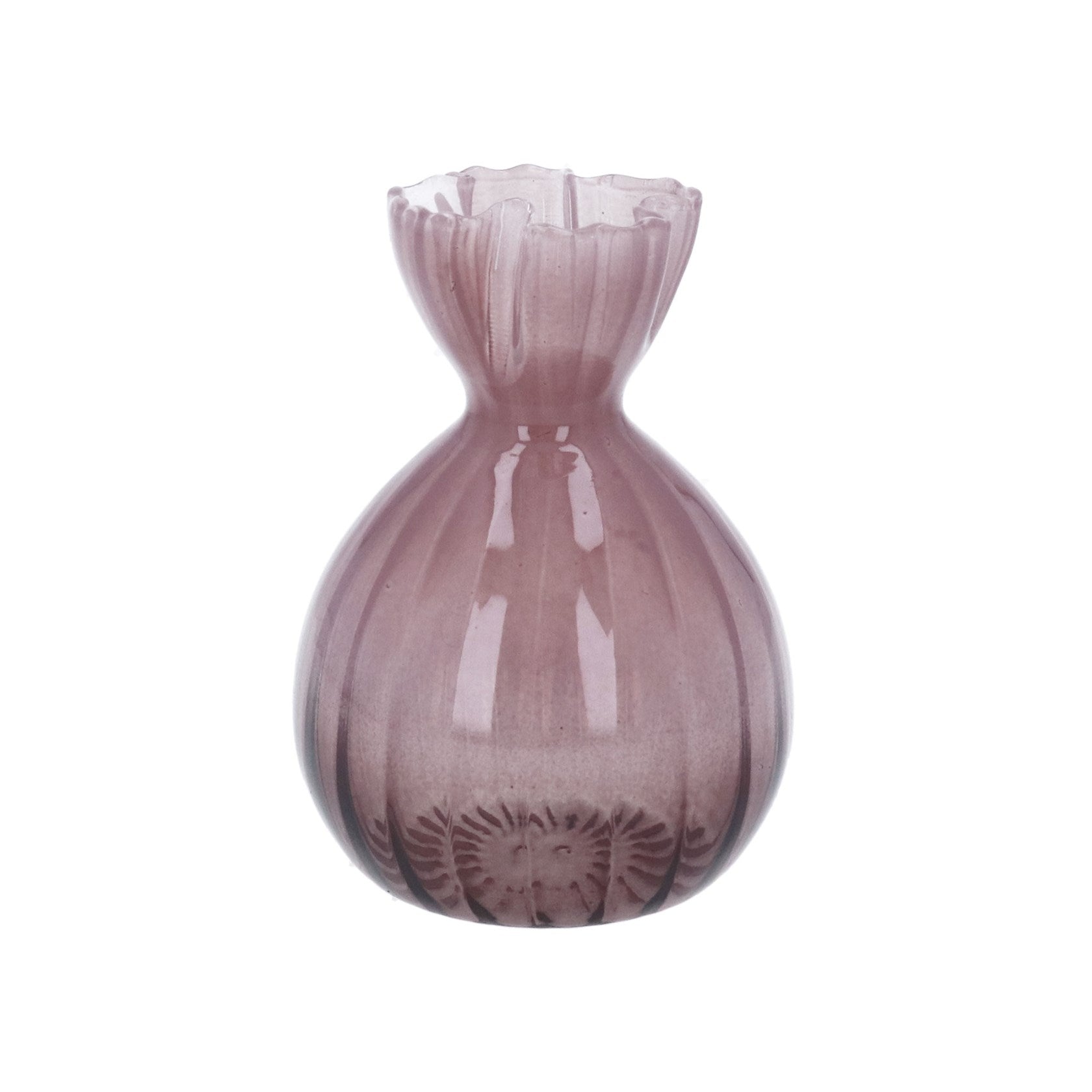 Mauve glass frill top bud vase