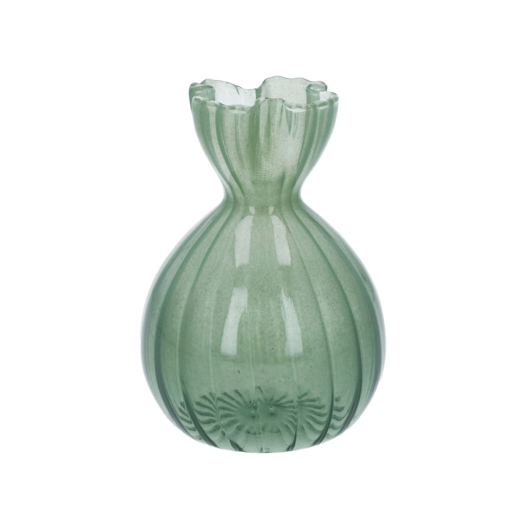 Green glass frill top bud vase
