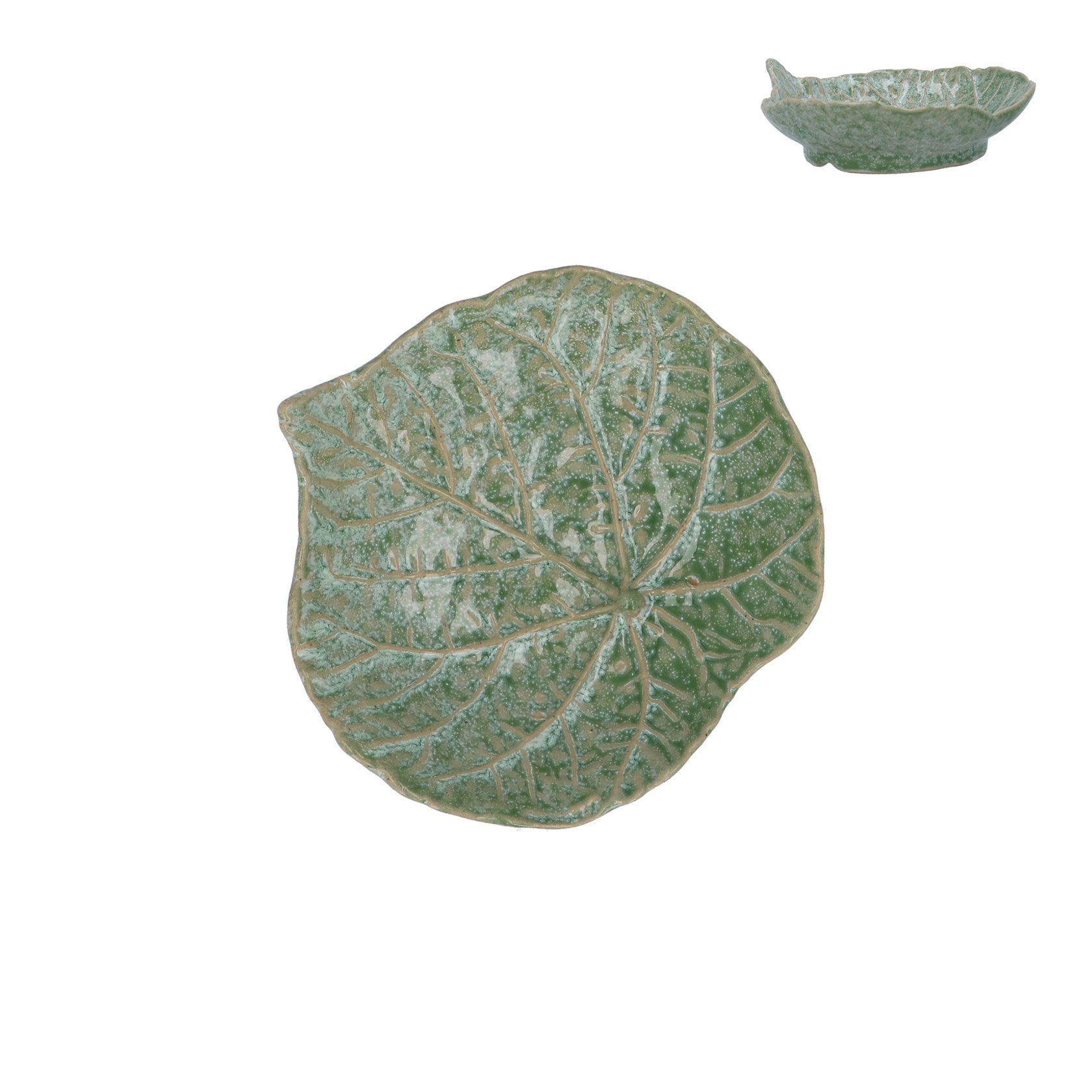 Green speckle round leaf trinket dish