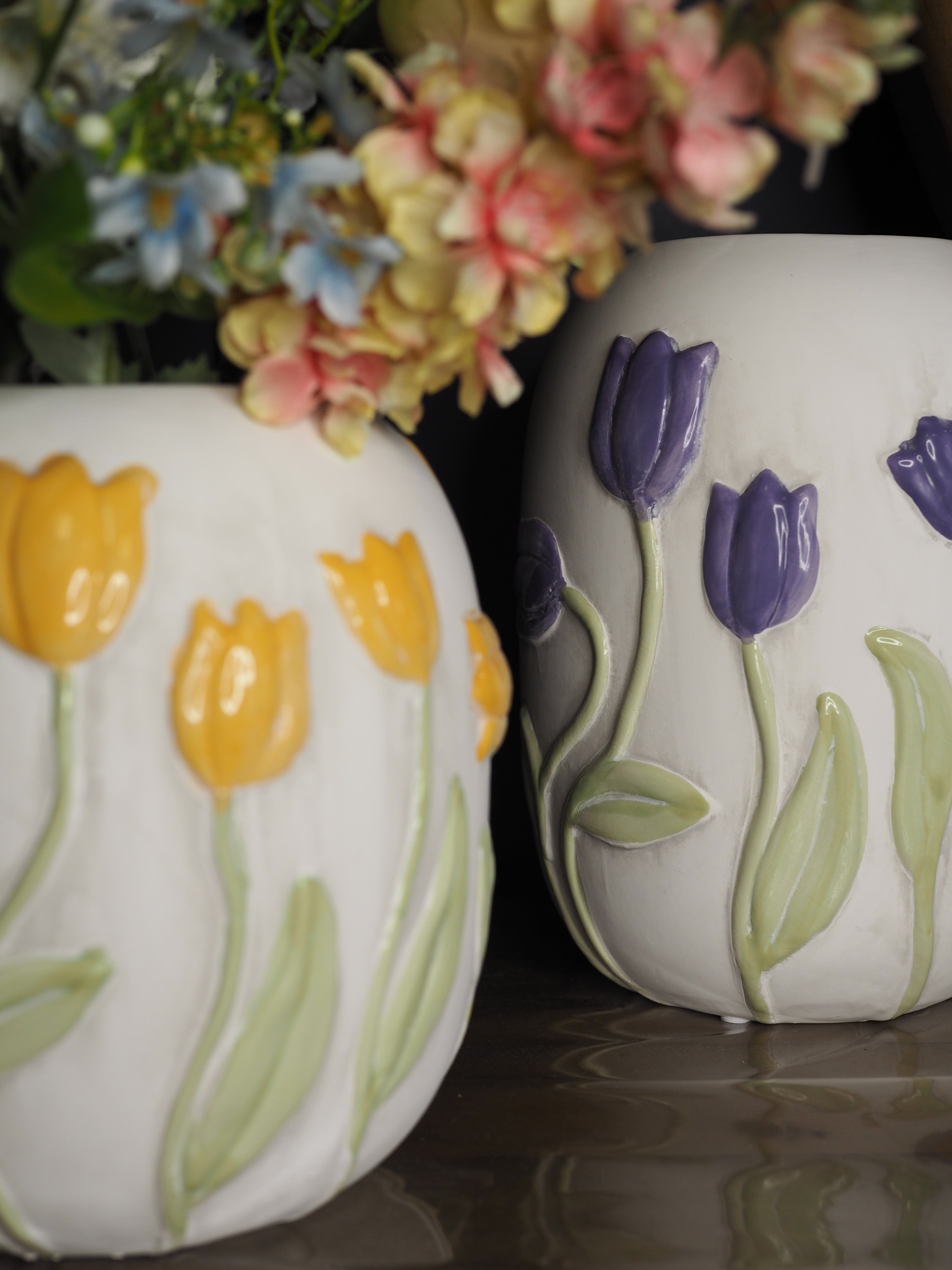 Yellow tulip stoneware vase