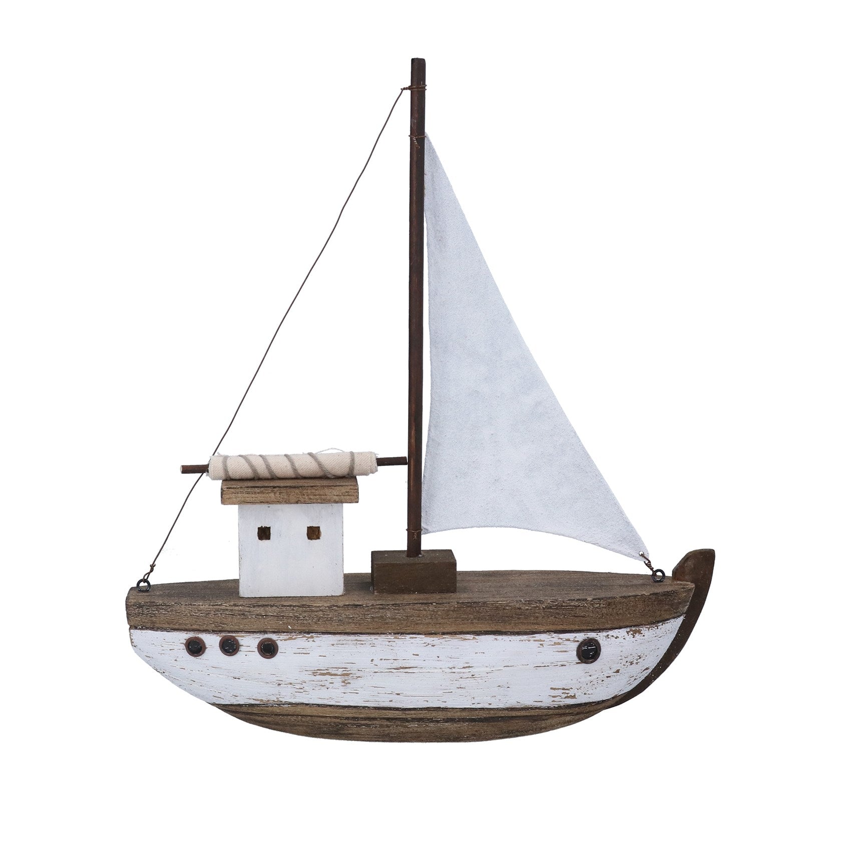 Rustic wood sail boat ornament (27.5cmH)