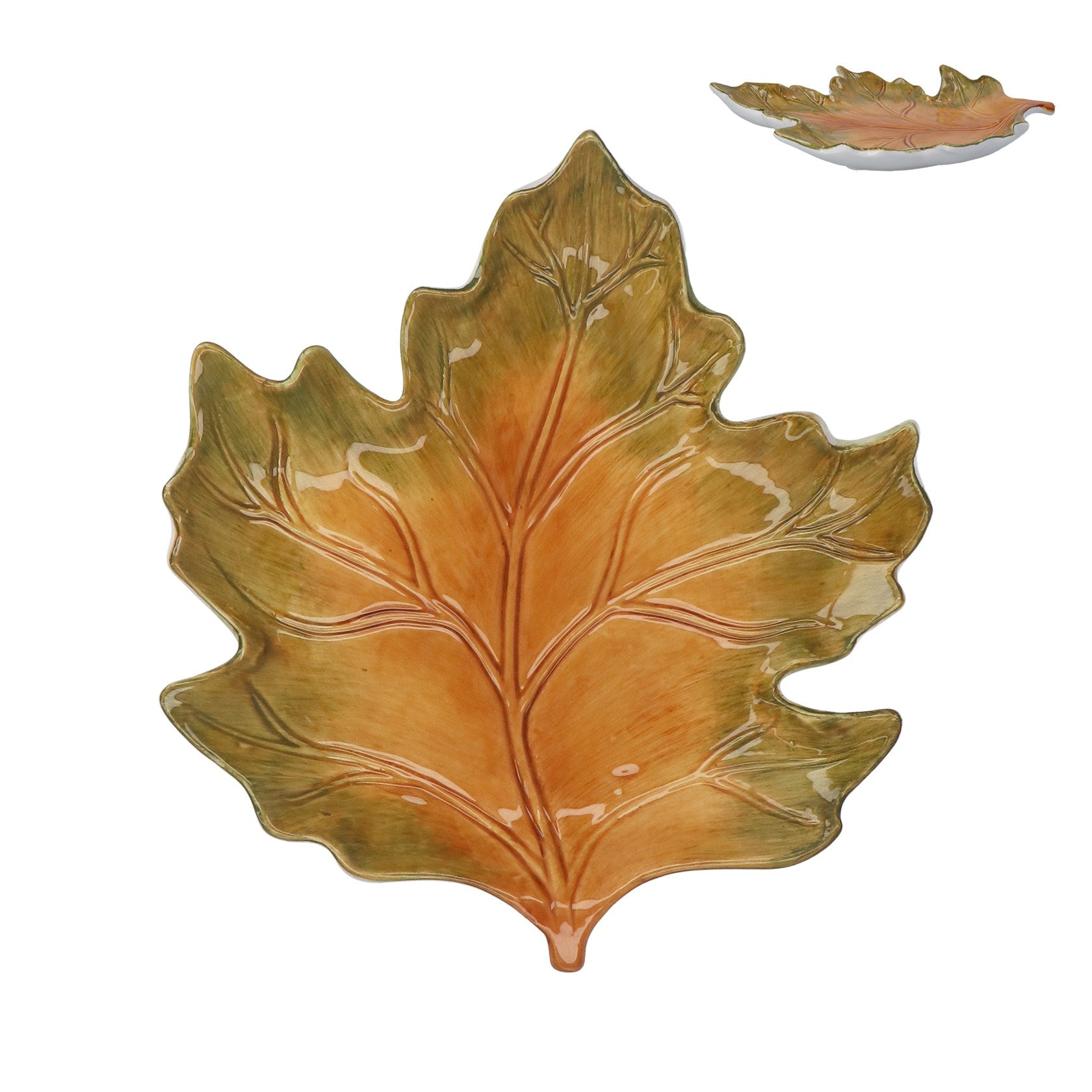Green and yellow ceramic sycamore leaf plate
