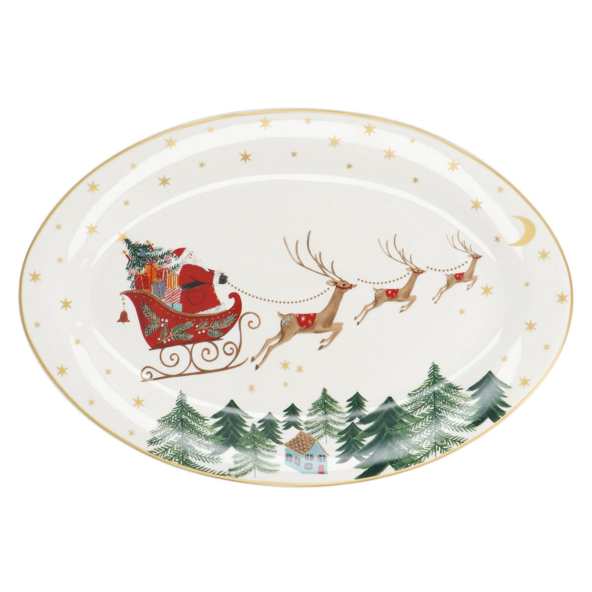 Nostalgic sleigh print oval bone china platter