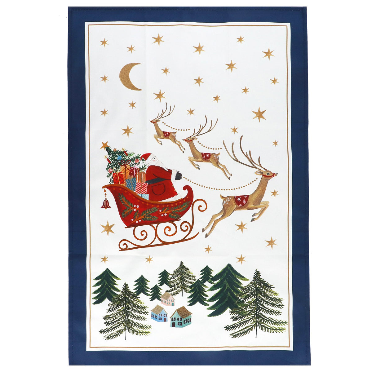 Nostalgia sleigh print cotton tea towel