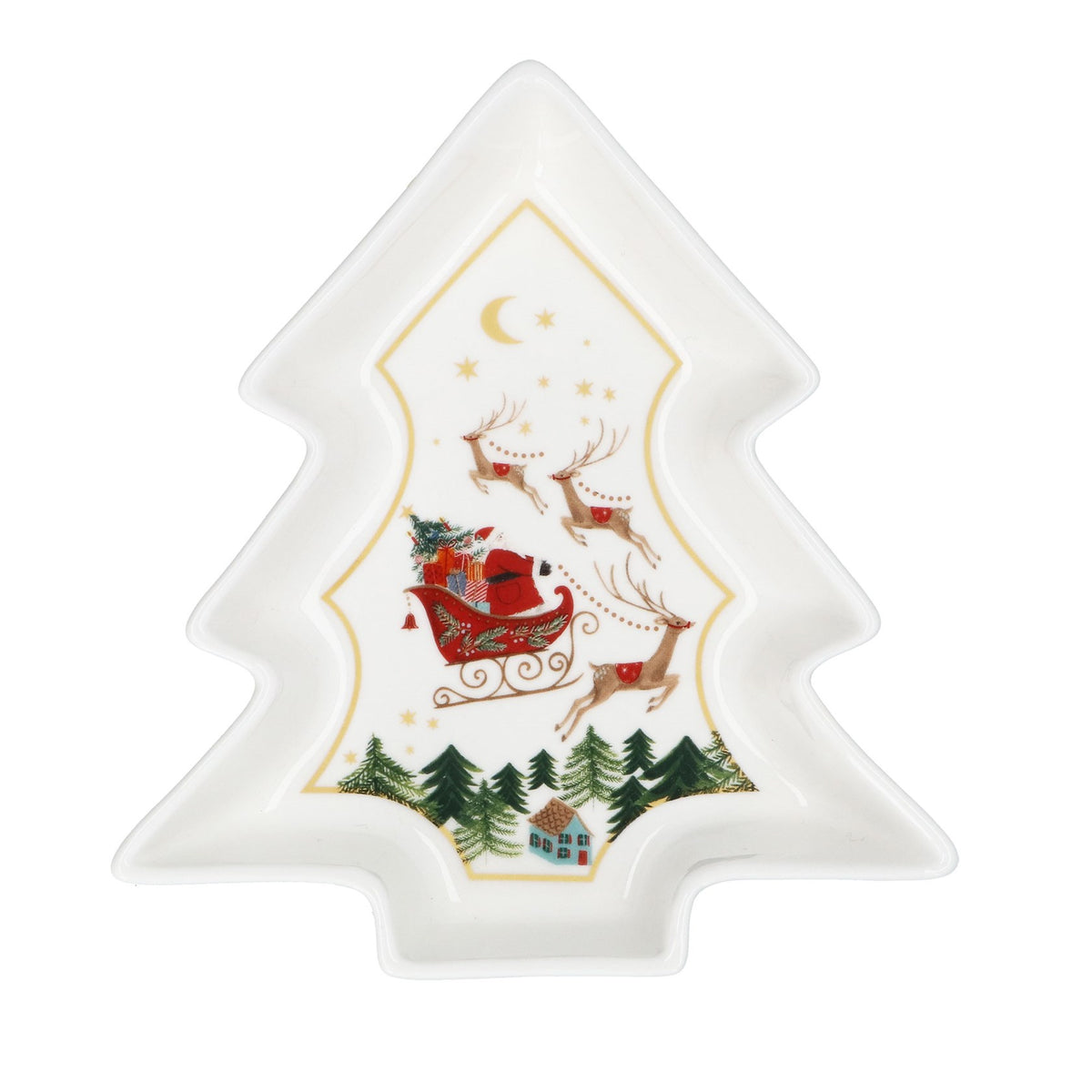 Nostaligic sleigh print bone china tree dish (18cm)