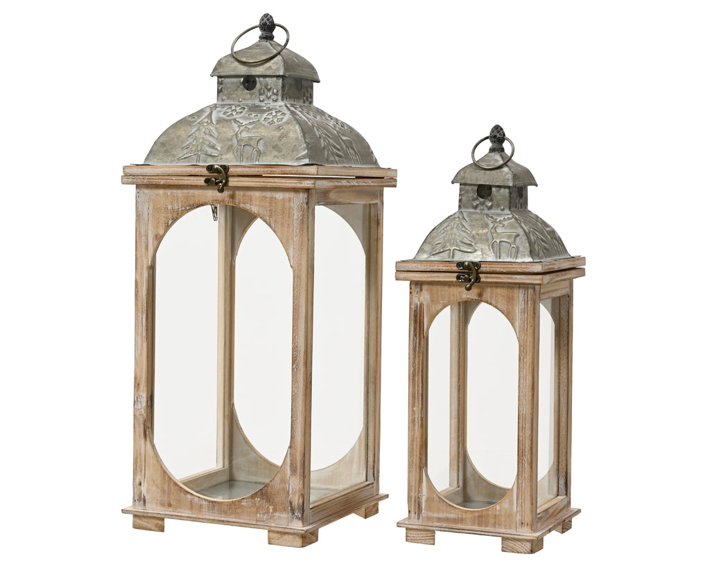 Wooden lantern with silver top