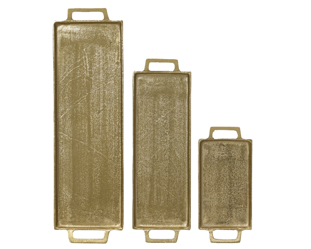 Gold long slim rectangular tray with handles