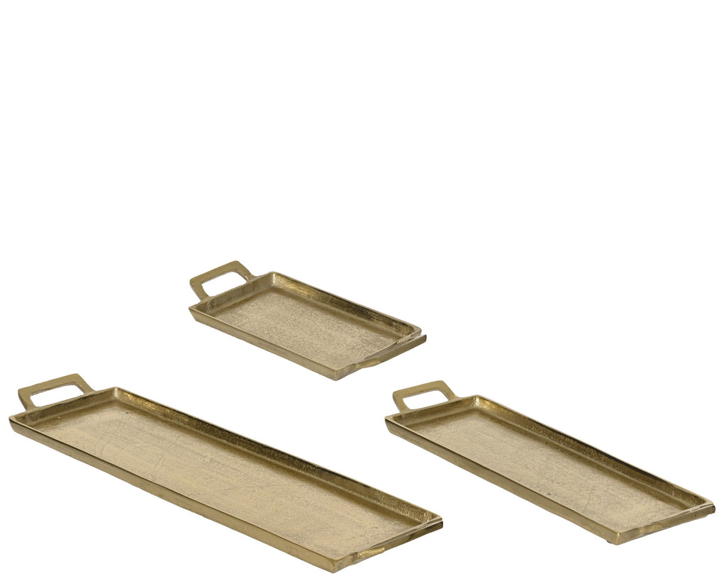 Gold long slim rectangular tray with handles