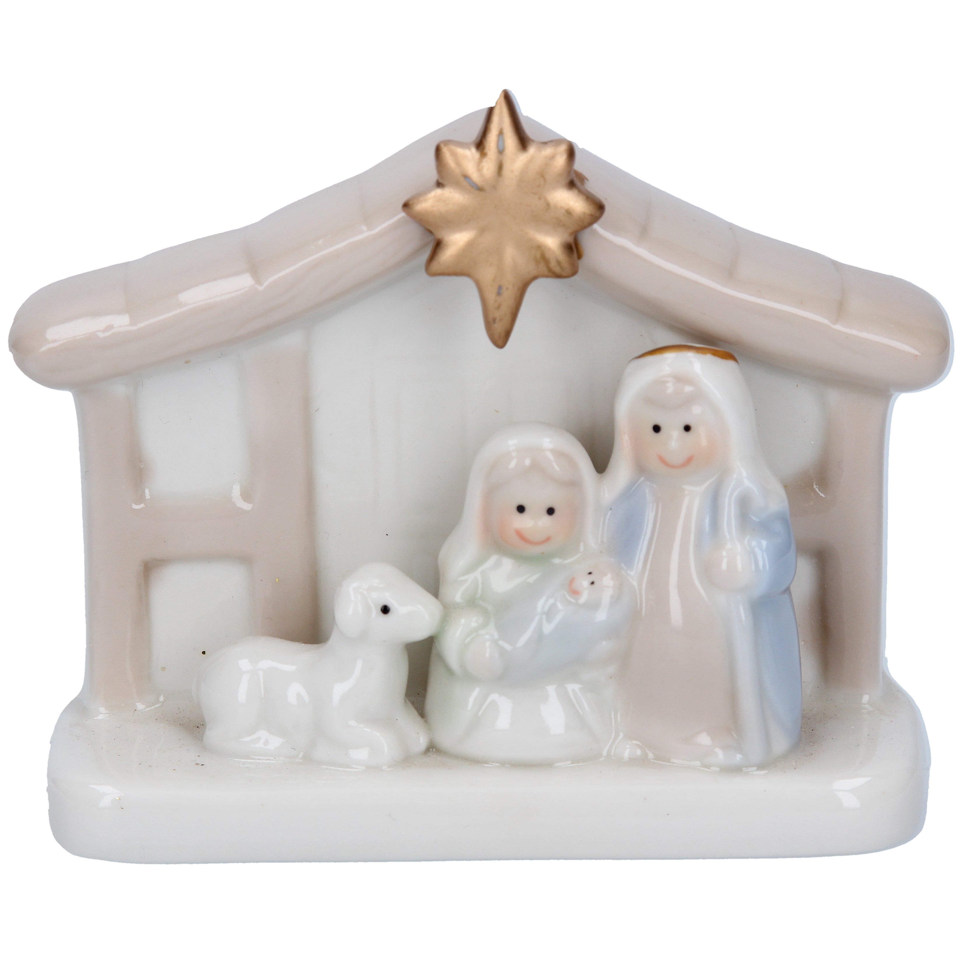 Pastel ceramic nativity ornament