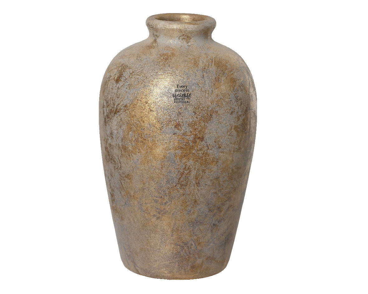 Matt gold vase with glitter effect finish