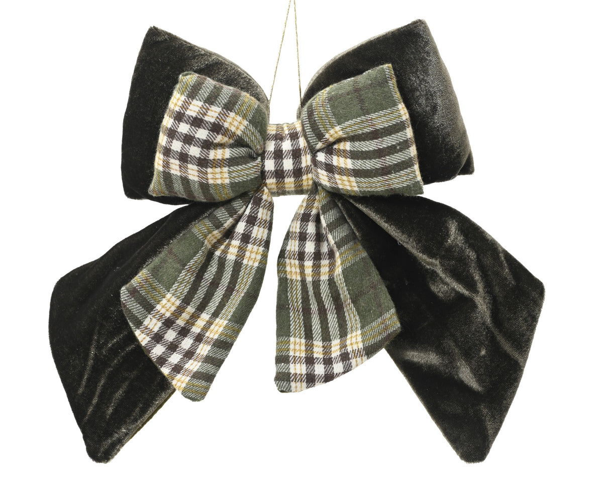 Rosemary green velvet and tartan bow