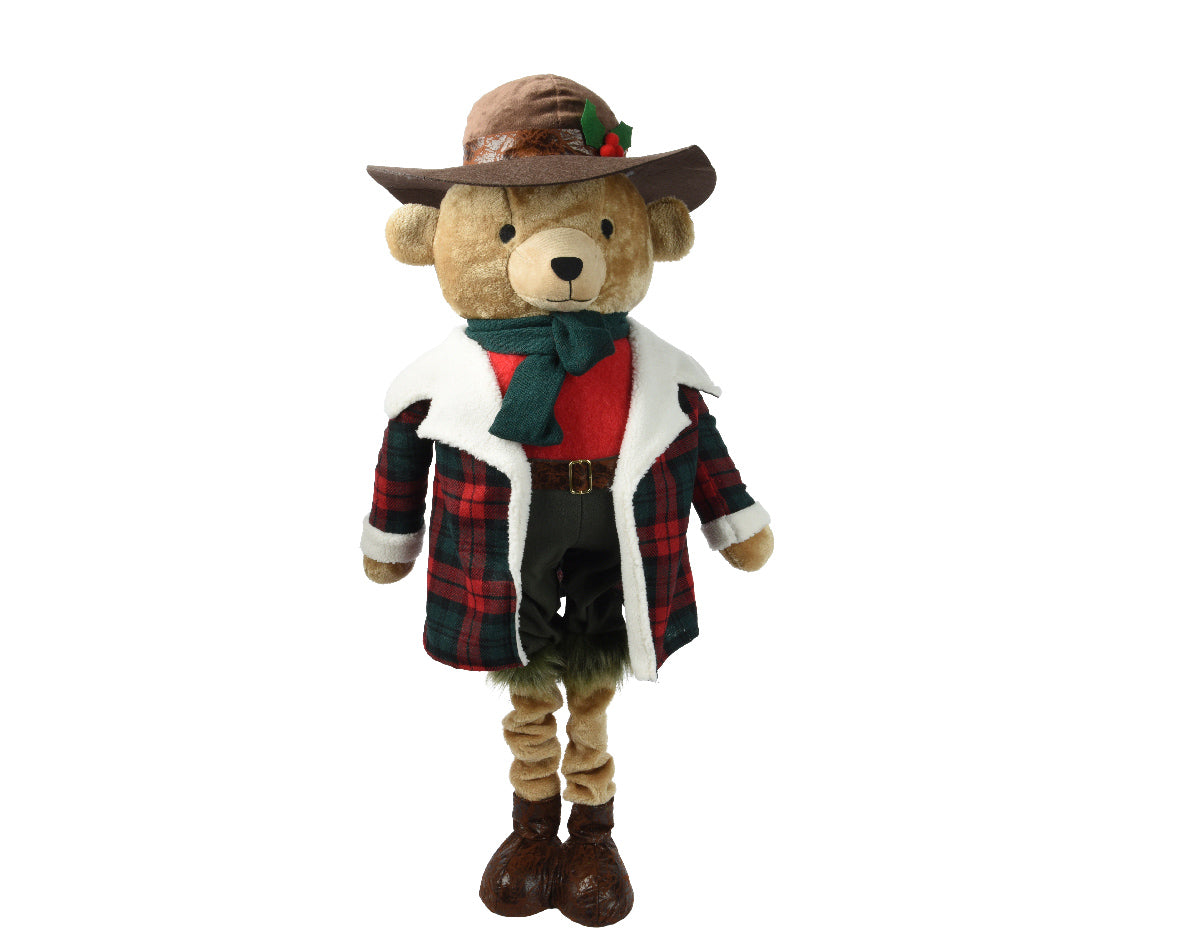 Extra Large Standing Bear with Tartan Coat