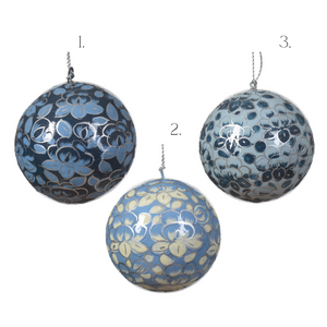Handpainted recycled paper blue round hanging dec