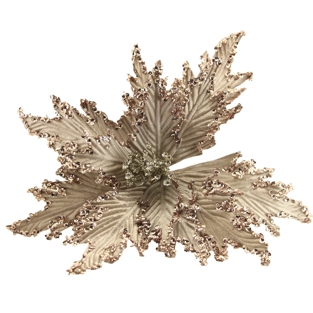 Pale gold poinsettia glitter spray