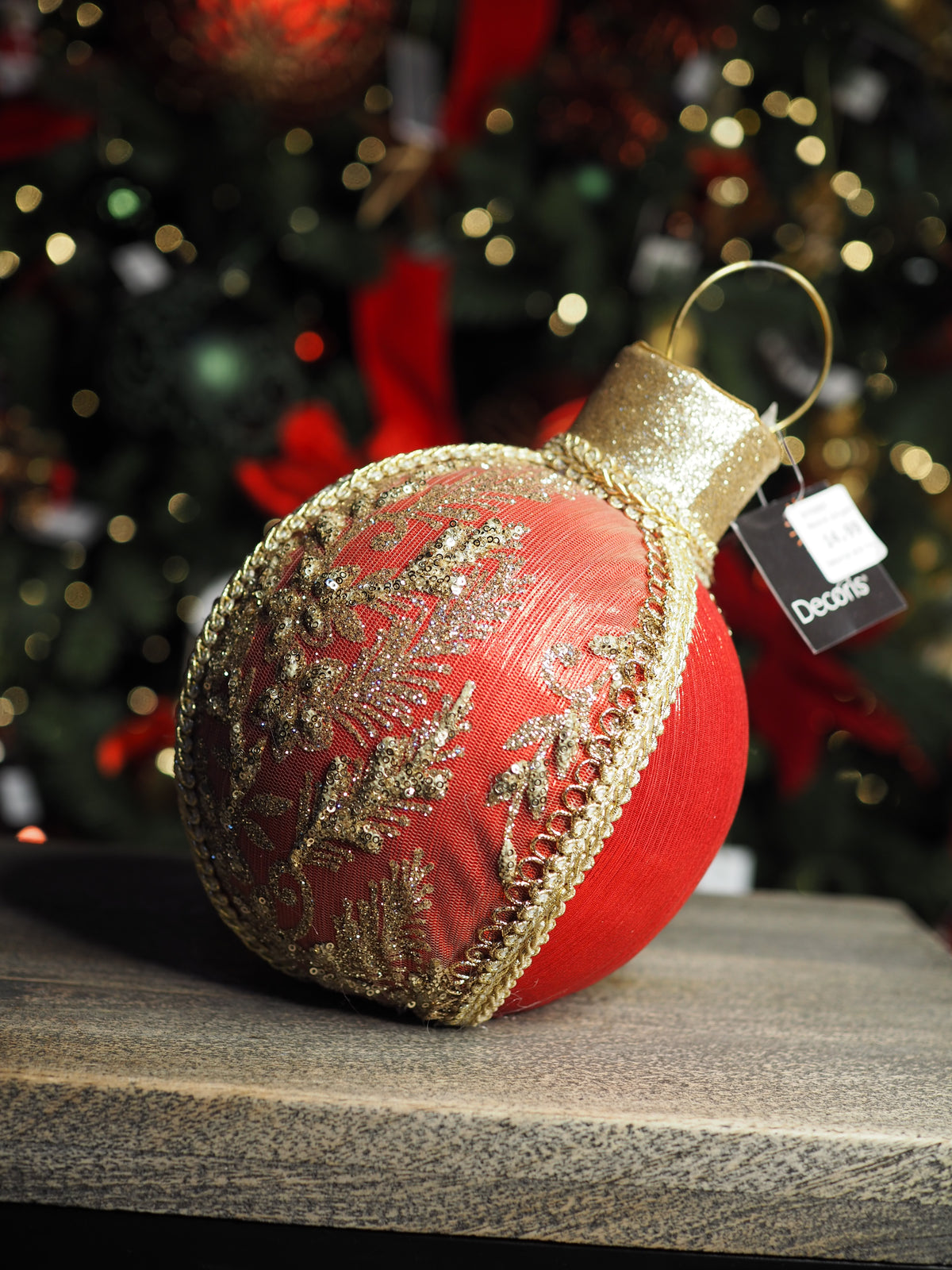 Red resting bauble with embroidered gold detailing (22cmH)