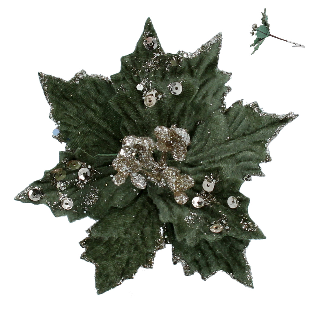 Green poinsettia with gold sparkle