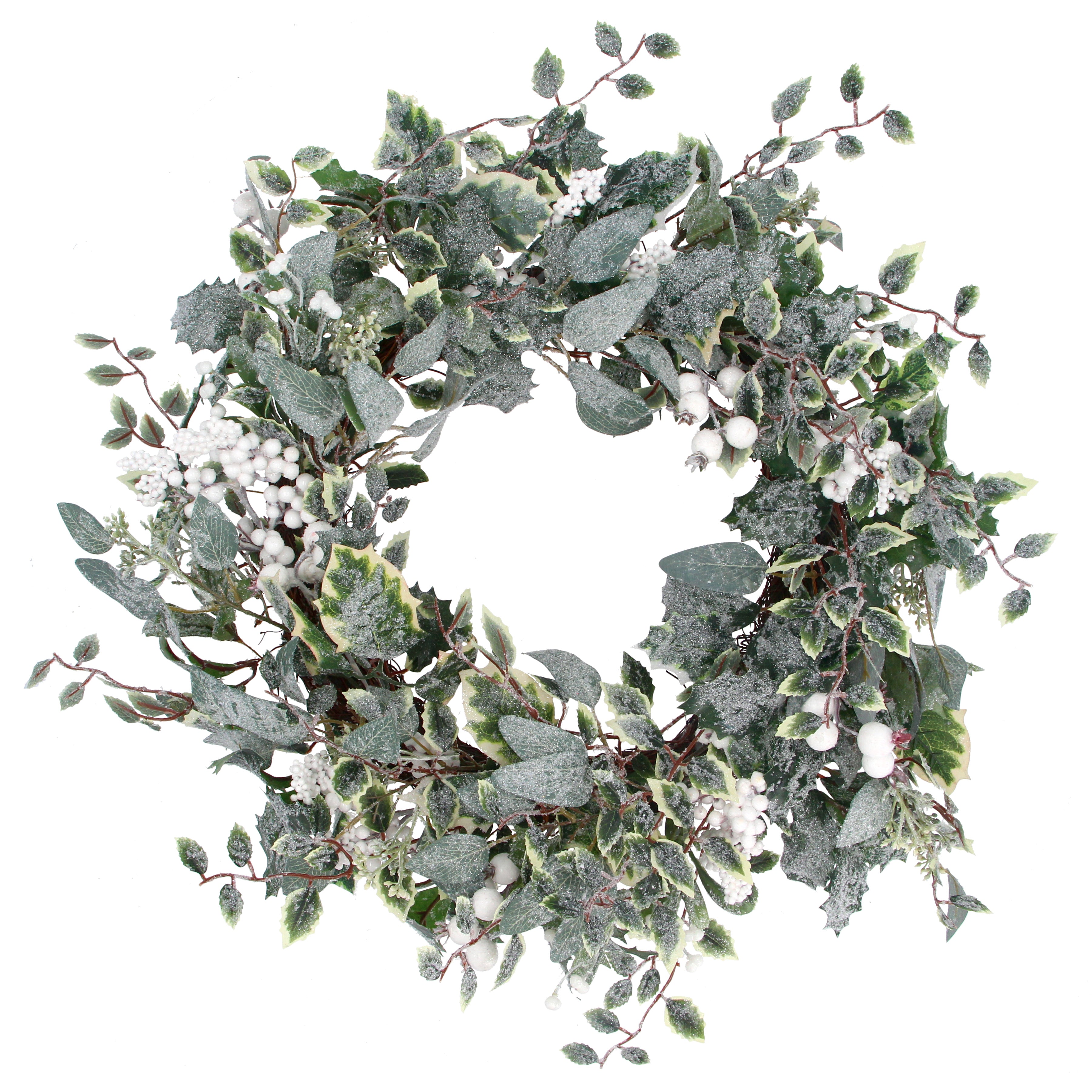 Mixed leaf and white berry wreath