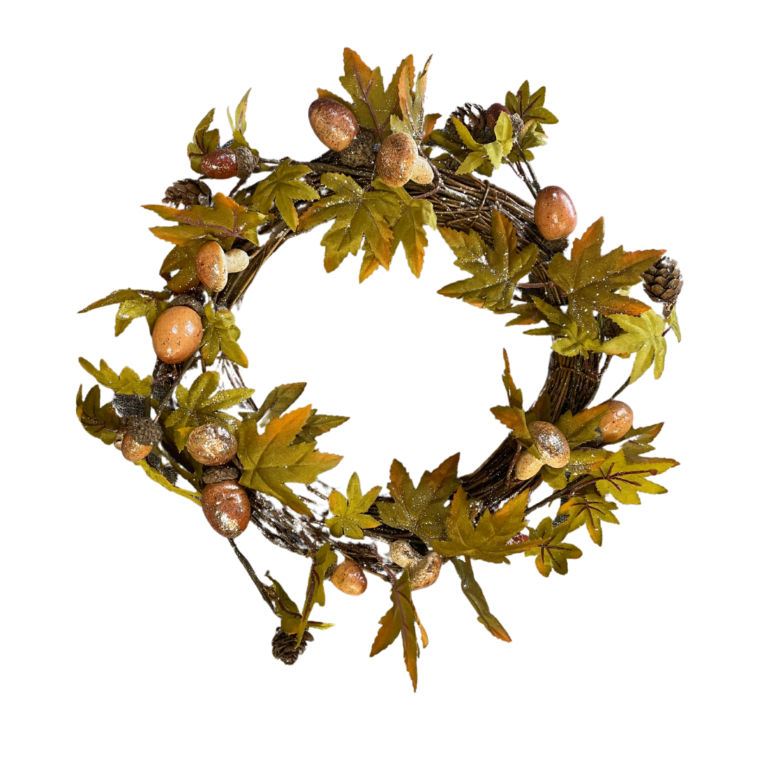 Oak leaf, acorn and mushroom wreath