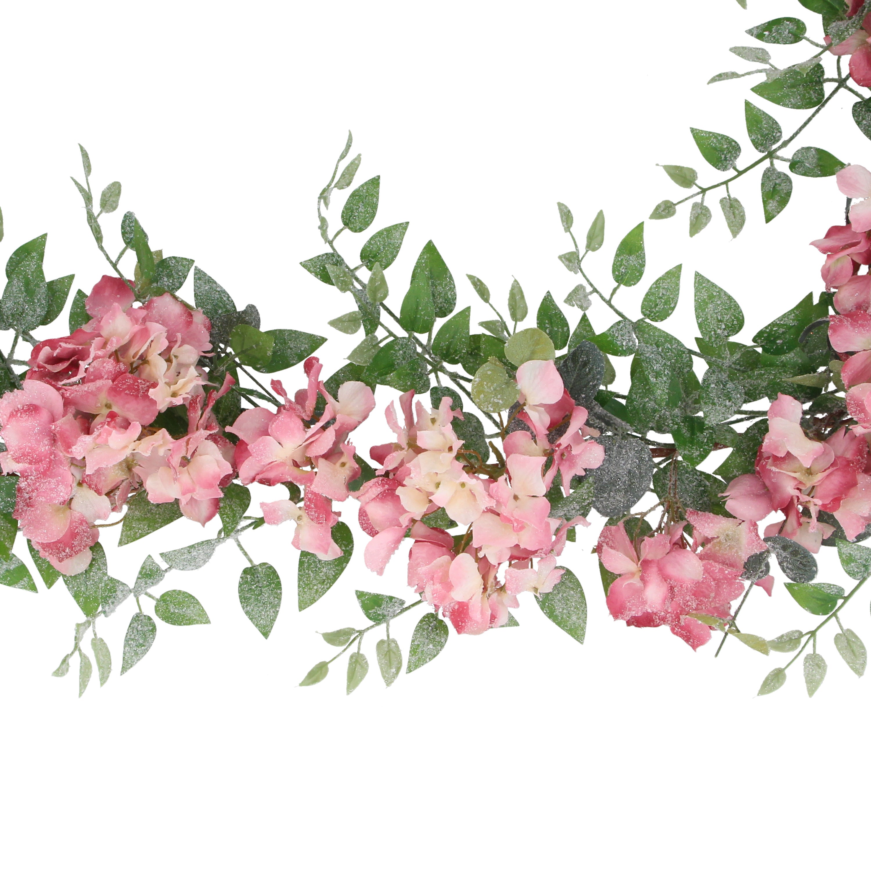 Pink hydrangea garland with a touch of frosting