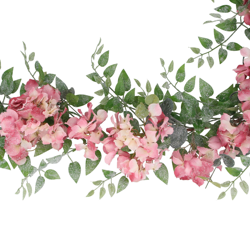 Pink hydrangea garland with a touch of frosting