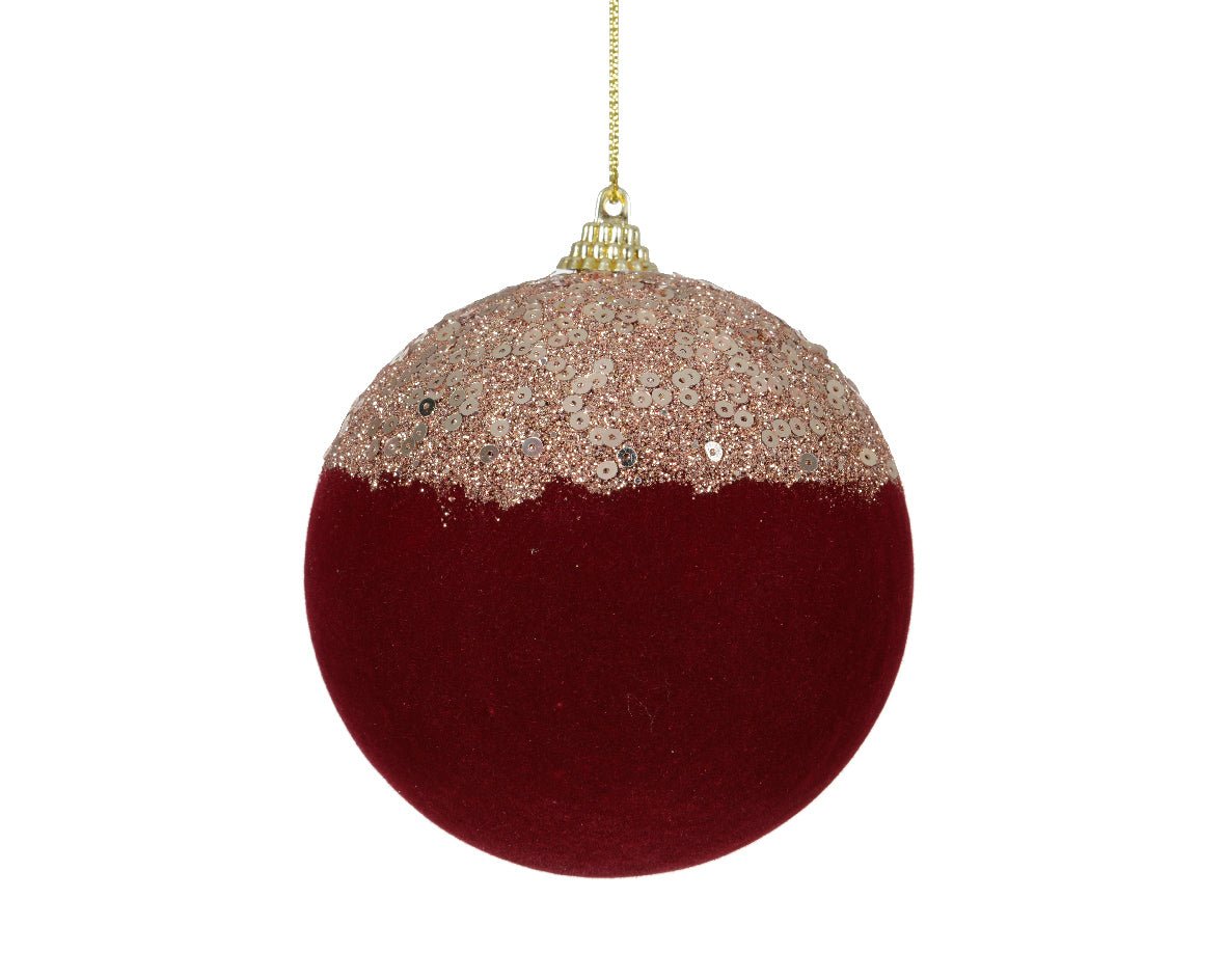 Flocked Sequin Oxblood Foam Bauble 10cm