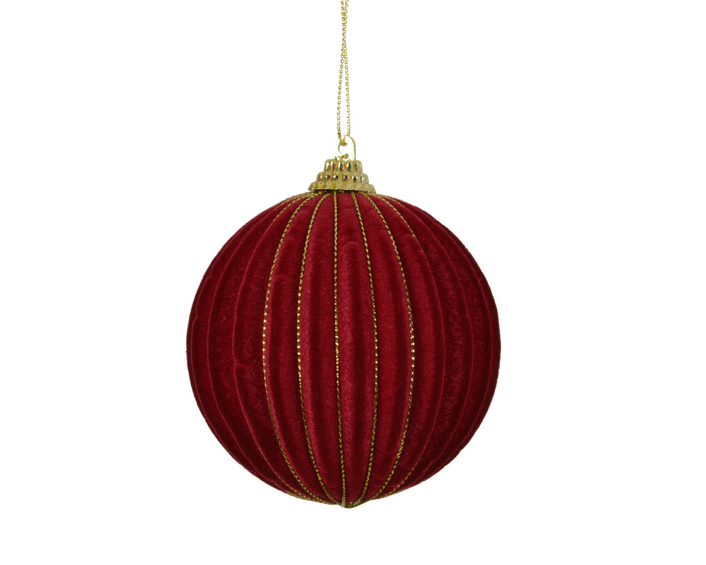 Oxblood Flocked Bauble with Gold Wire Stripe