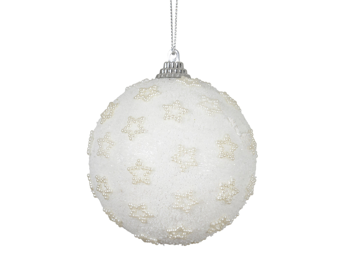 White shatterproof bauble with stars