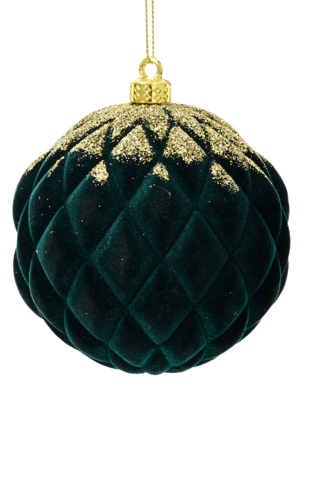 Emerald green and gold glitter shatterproof bauble, 8cm