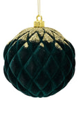 Emerald green and gold glitter shatterproof bauble, 8cm