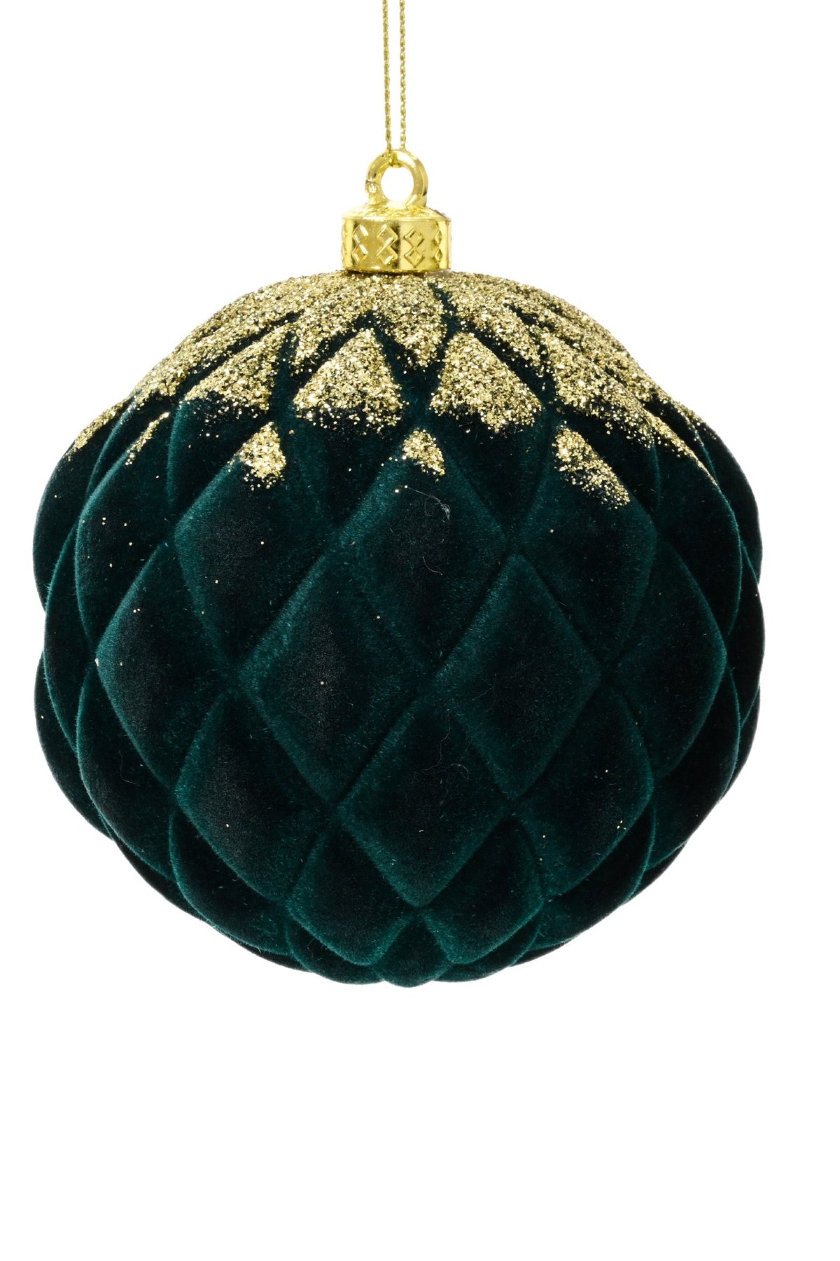 Emerald green and gold glitter shatterproof bauble, 8cm