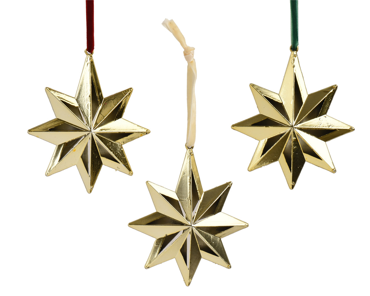 Christmas star shatterproof hanging decorations with velvet ribbon