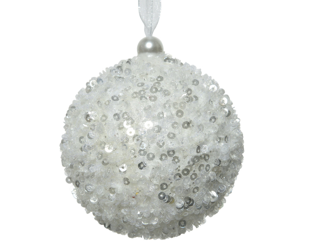 8cm White sequin hanging bauble