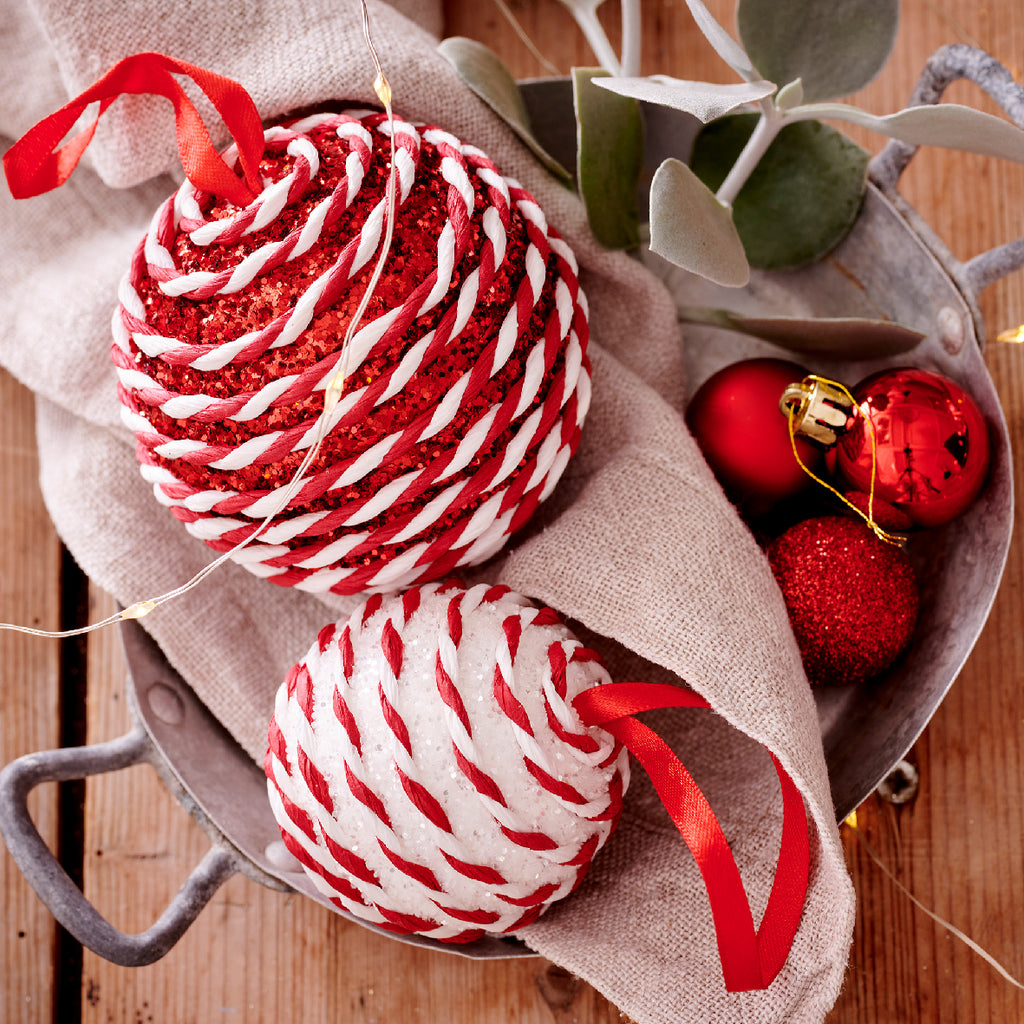 Candy cane foam round baubles (10cm)