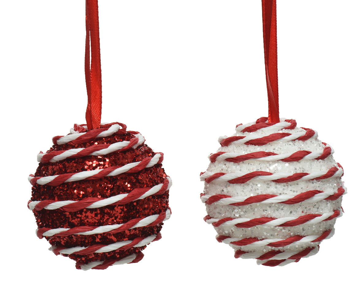 Candy cane foam round baubles (6cm)