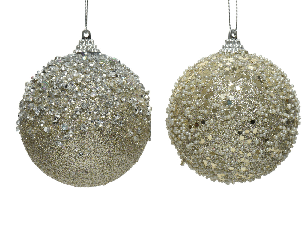 Champagne glitzy beaded shatterproof baubles