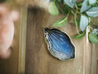 Blue reactive stoneware shell trinket dish