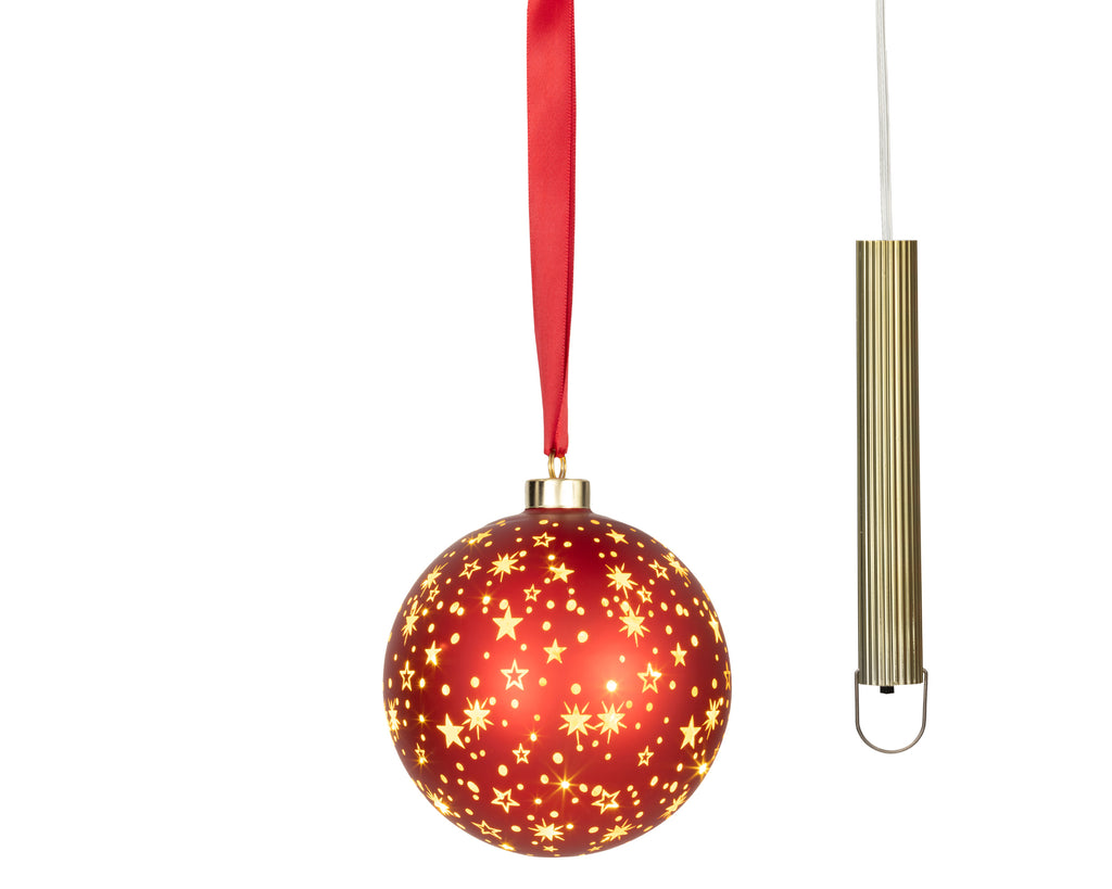 LED Christmas red glass bauble, 14cm