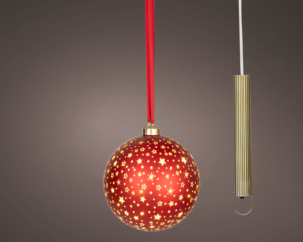 LED Christmas red glass bauble, 19cm