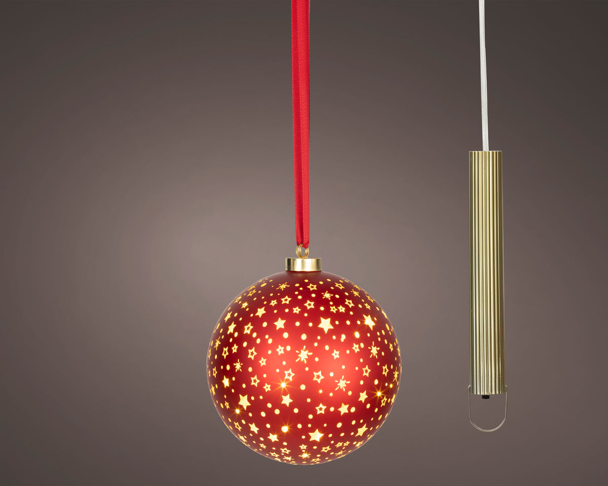 LED Christmas red glass bauble, 19cm