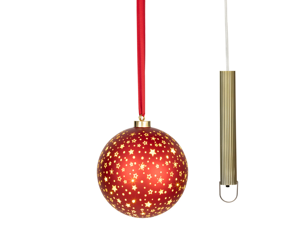LED Christmas red glass bauble, 19cm