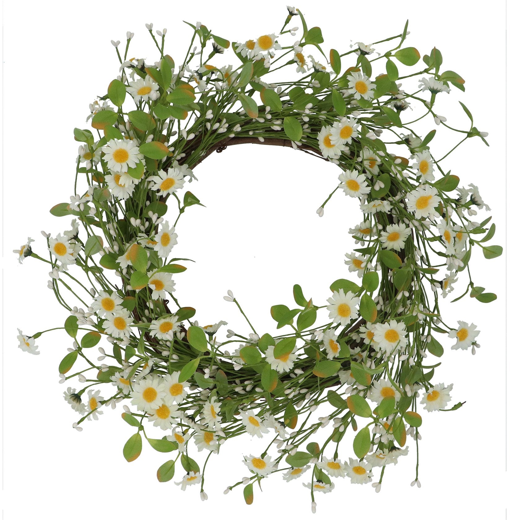 Daisy/green leaf wreath