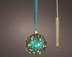 LED Dark green glass bauble, 14cm