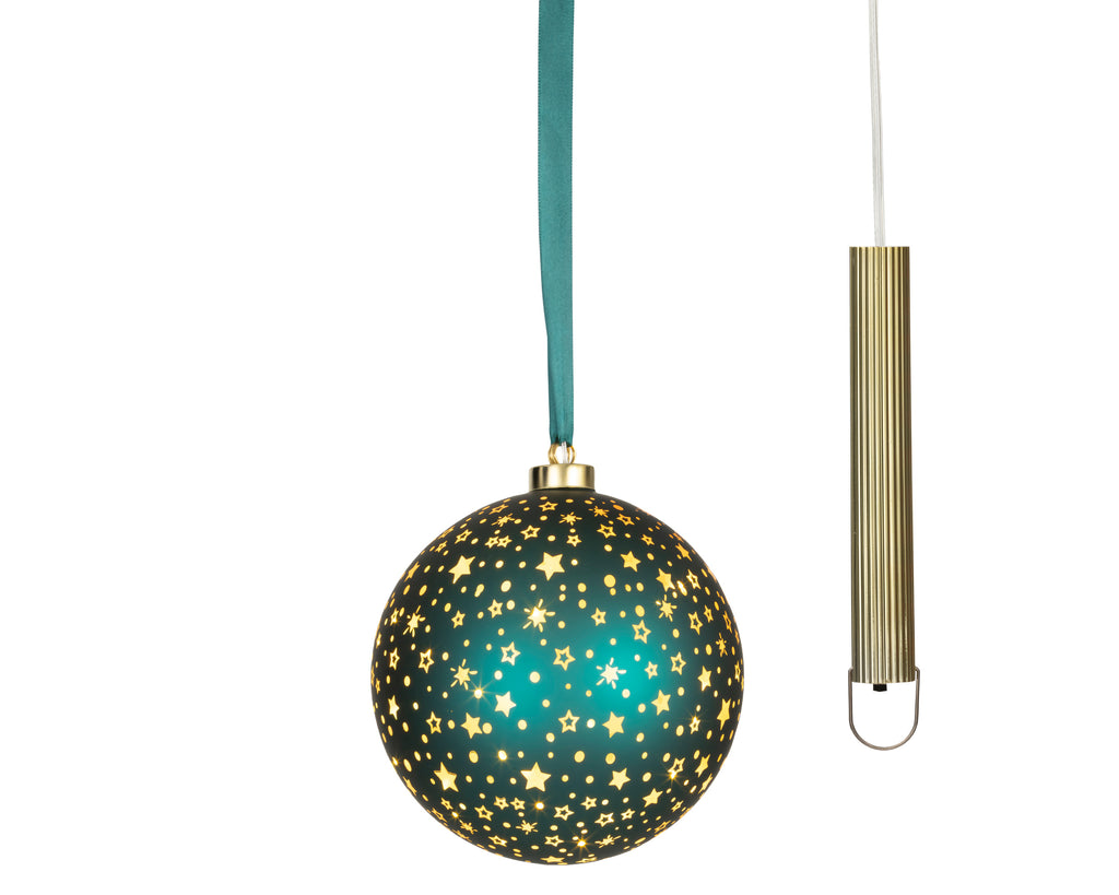 LED Dark green glass bauble, 19cm