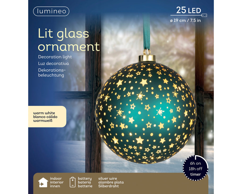 LED Dark green glass bauble, 19cm