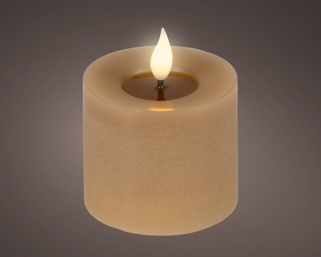 LED realistic wick light brown pillar candle, 9.5cm